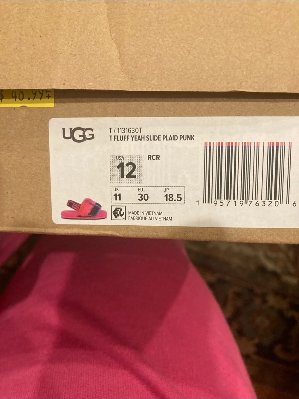 UGG Kids Fuzzy Slide Sandals in Hot Pink and Purple